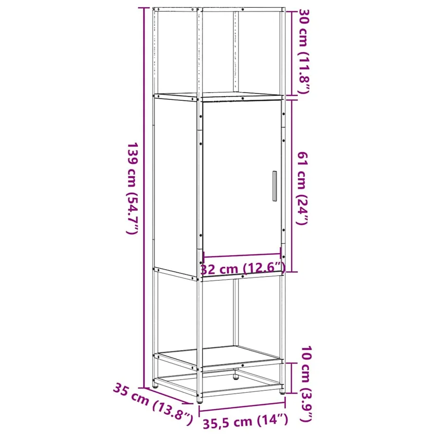 Buffet haut chêne marron 35,5x35x139 cm bois d'ingénierie métal - 11
