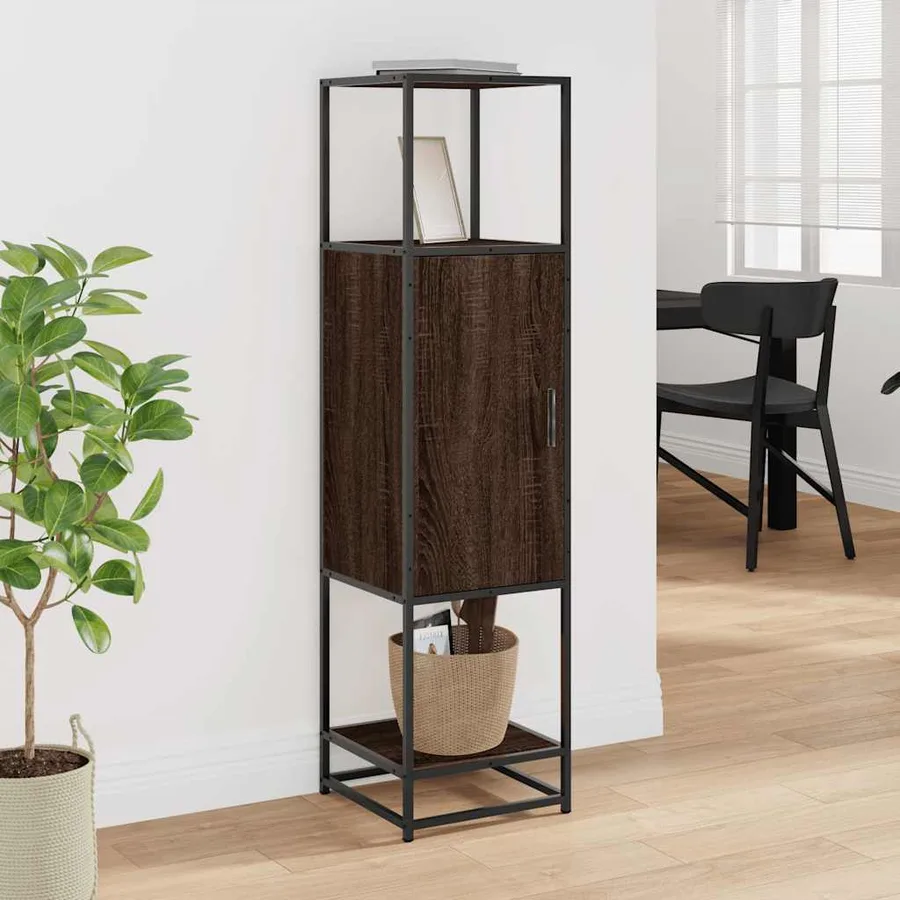 Buffet haut chêne marron 35,5x35x139 cm bois d'ingénierie métal - 3