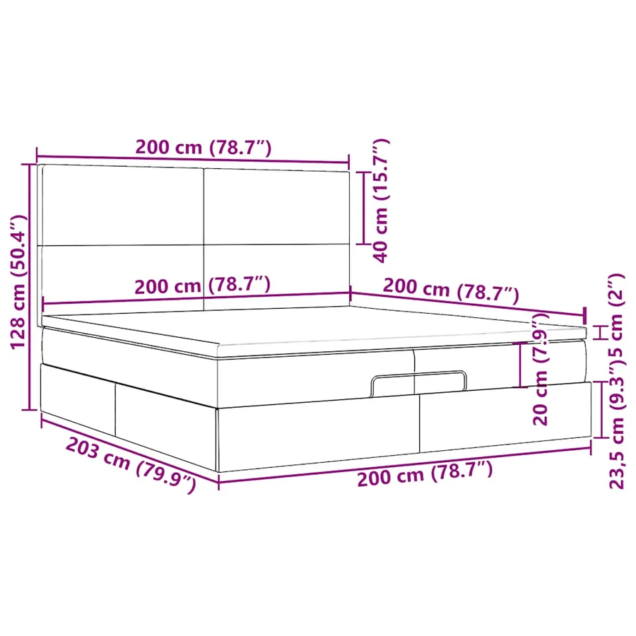Cadre de lit ottoman avec matelas crème 200x200cm tissu - 18