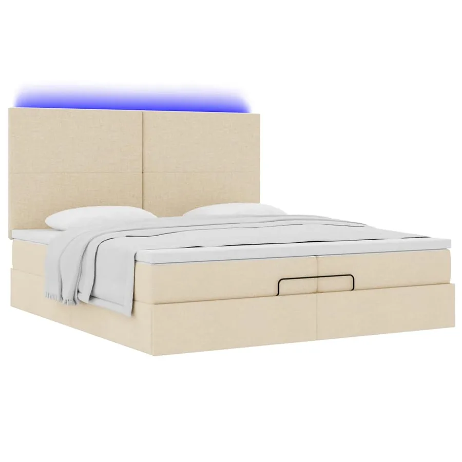 Cadre de lit ottoman avec matelas crème 200x200cm tissu - 6