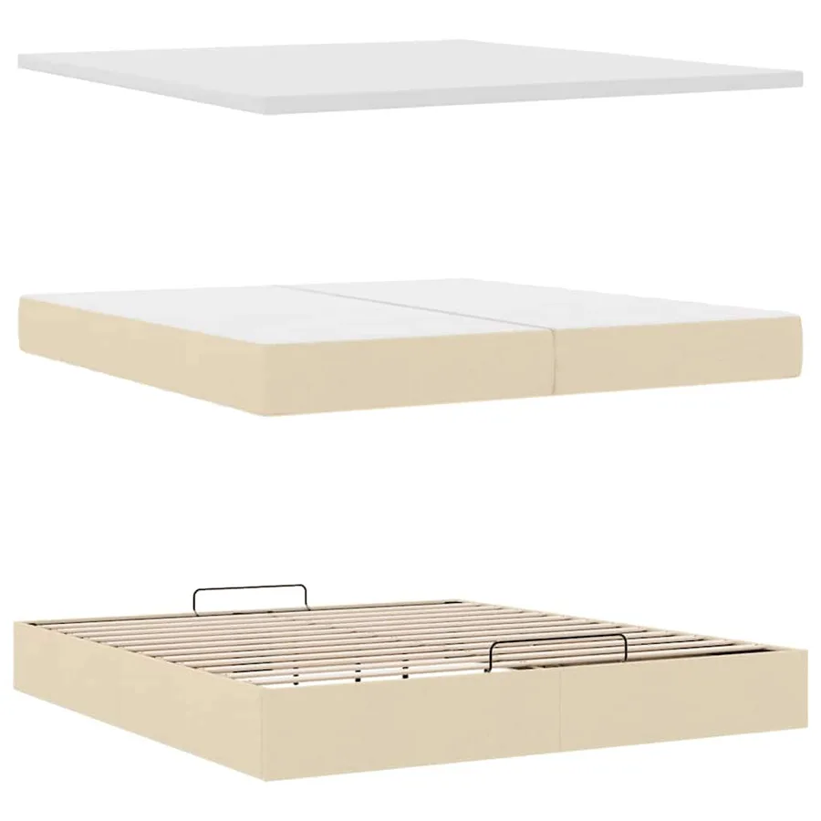 Cadre de lit ottoman avec matelas crème 200x200cm tissu - 9