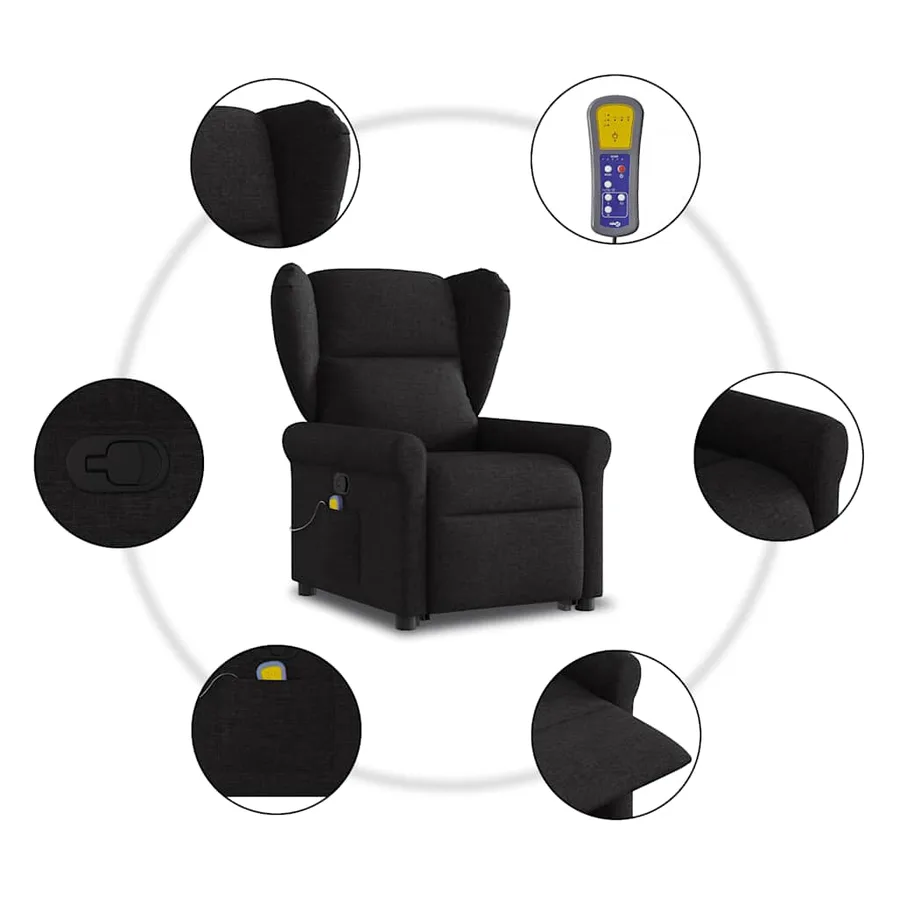 Fauteuil de massage inclinable Noir Tissu - 10