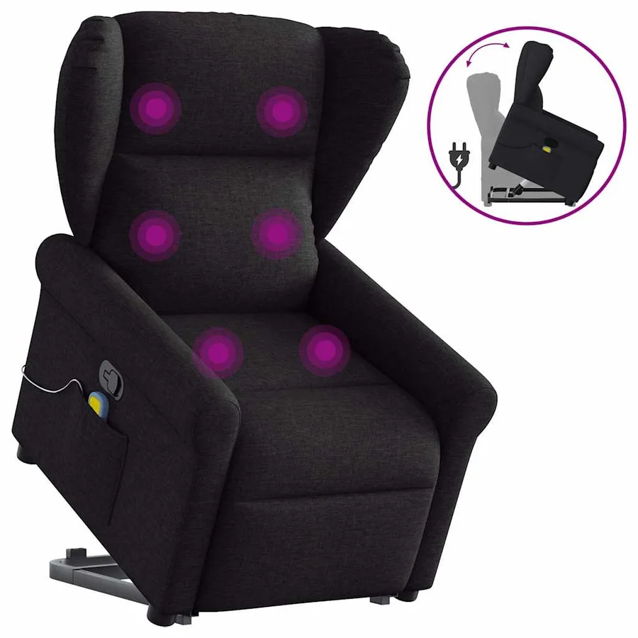 Fauteuil de massage inclinable Noir Tissu - 9