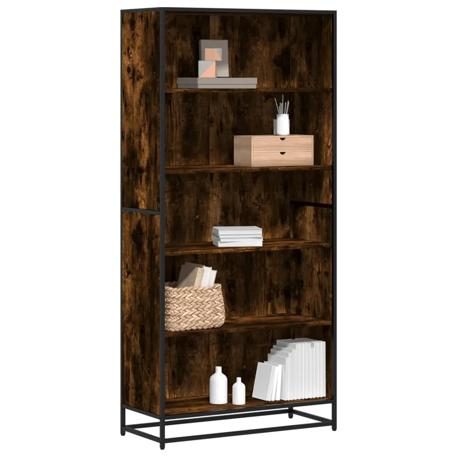 Bibliothèque chêne fumé 80,5x35x170,5 cm bois d'ingénierie