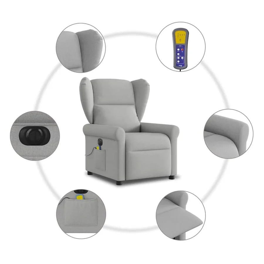 Fauteuil de massage inclinable électrique gris nuage tissu - 10
