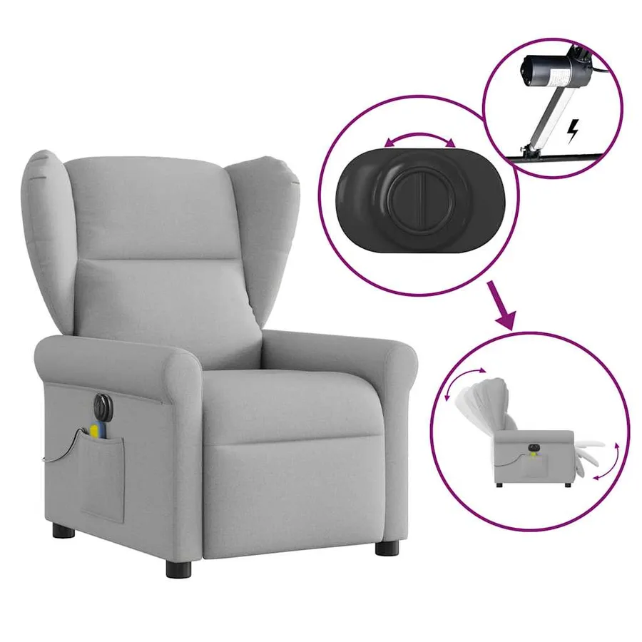 Fauteuil de massage inclinable électrique gris nuage tissu - 8
