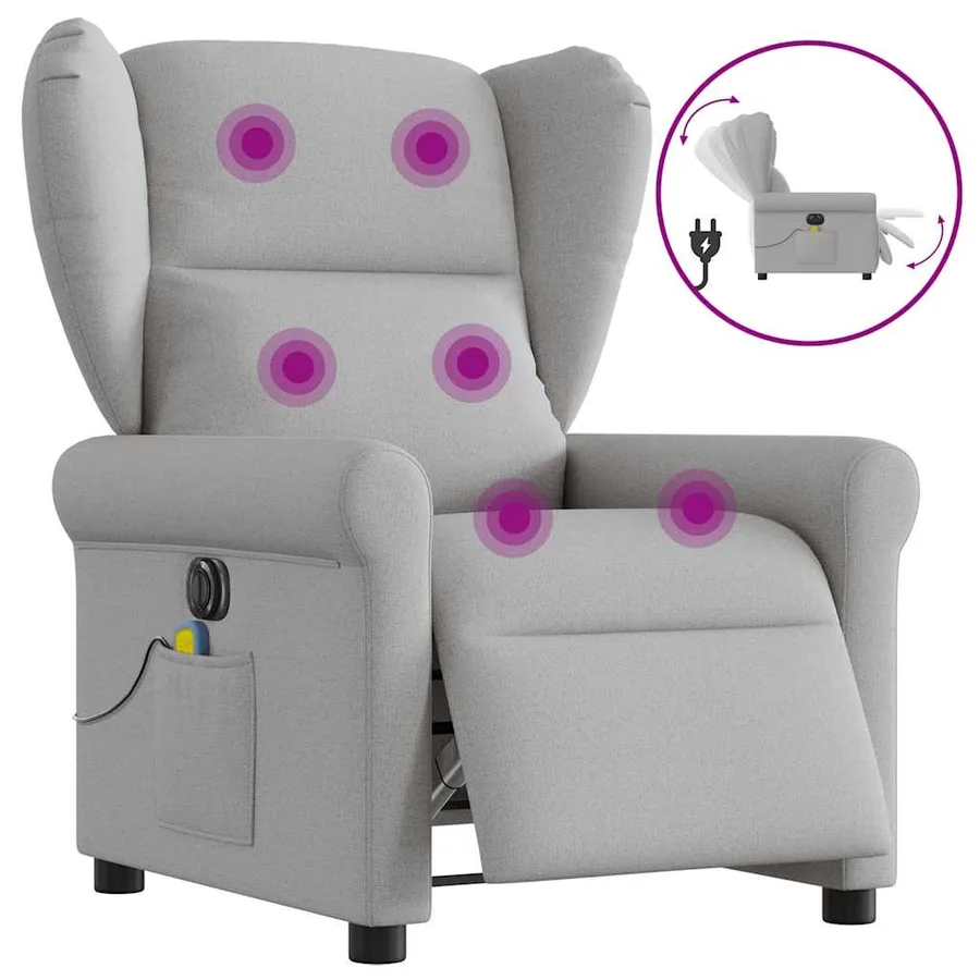 Fauteuil de massage inclinable électrique gris nuage tissu - 9
