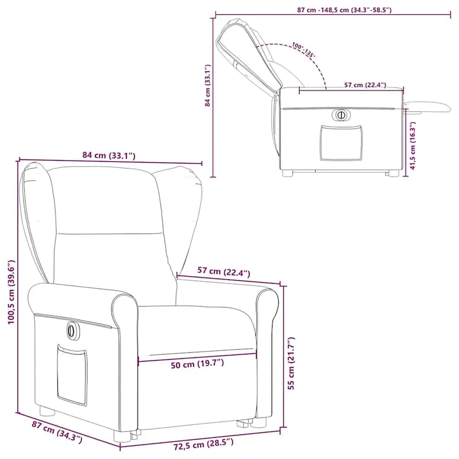 Fauteuil inclinable électrique crème tissu - 16