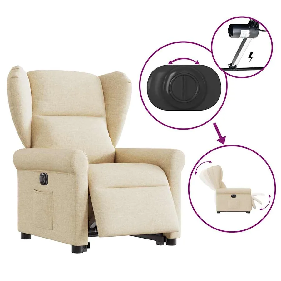 Fauteuil inclinable électrique crème tissu - 8