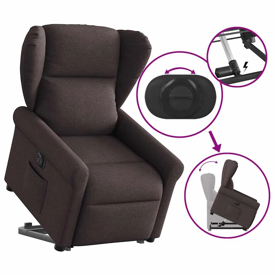 Fauteuil inclinable électrique marron foncé tissu - 7