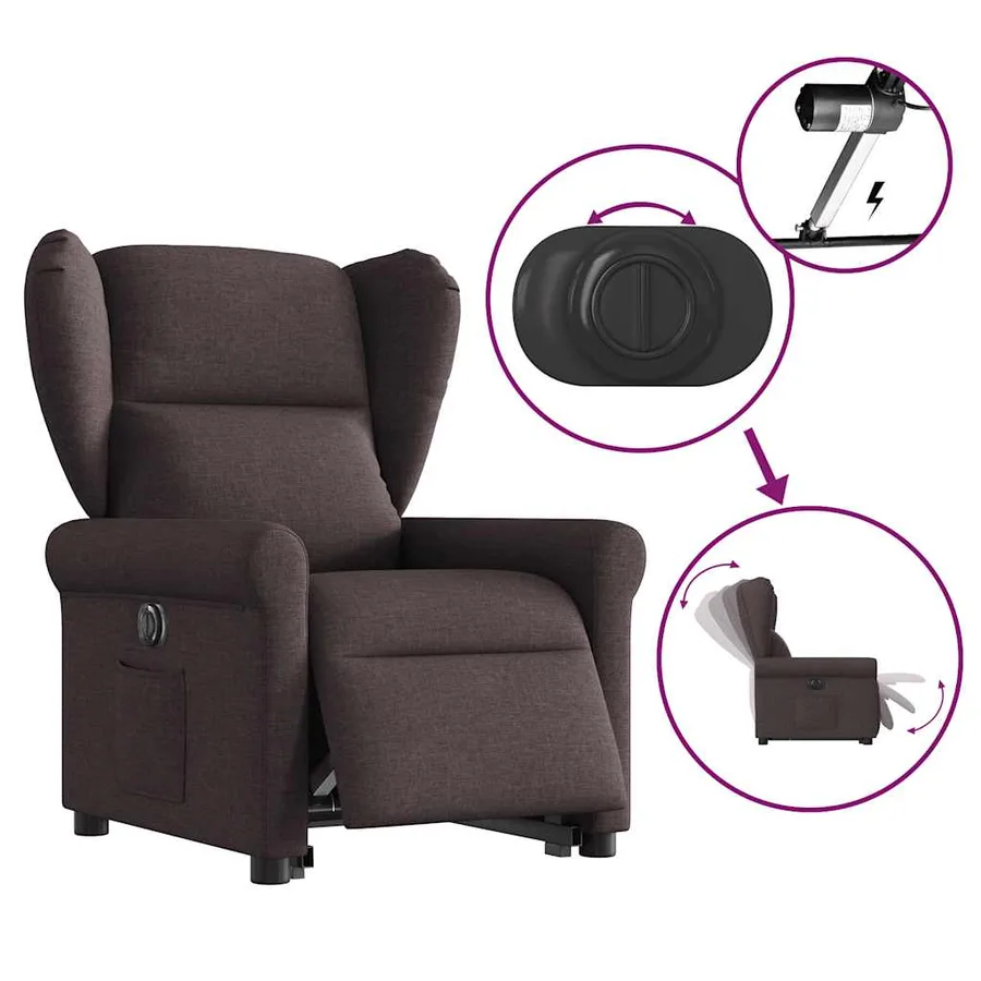 Fauteuil inclinable électrique marron foncé tissu - 8