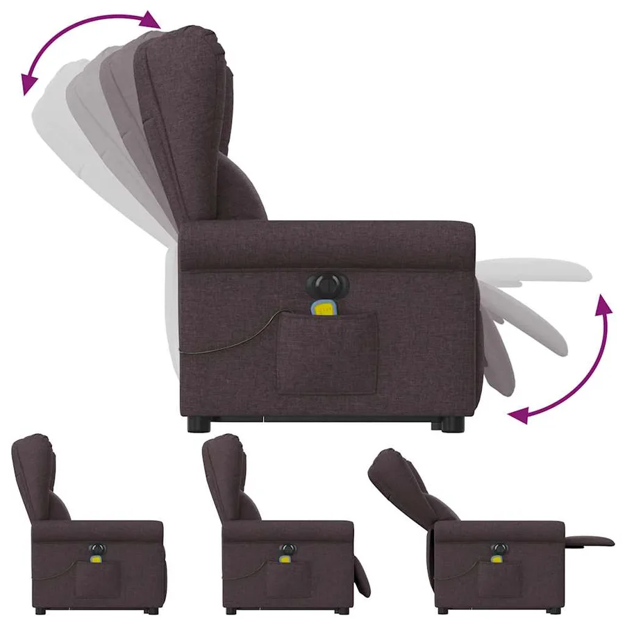 Fauteuil inclinable de massage électrique Marron foncé Tissu - 7