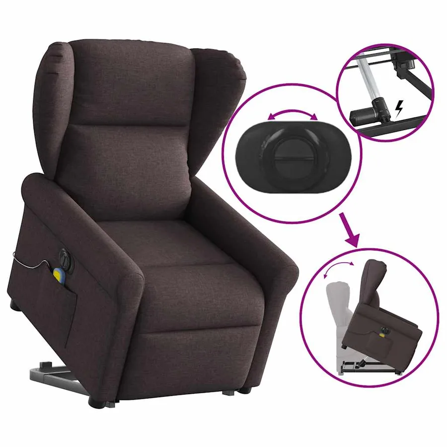 Fauteuil inclinable de massage électrique Marron foncé Tissu - 8