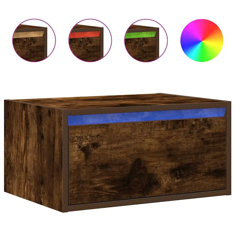 Table de chevet murale avec lumières LED chêne fumé - 2