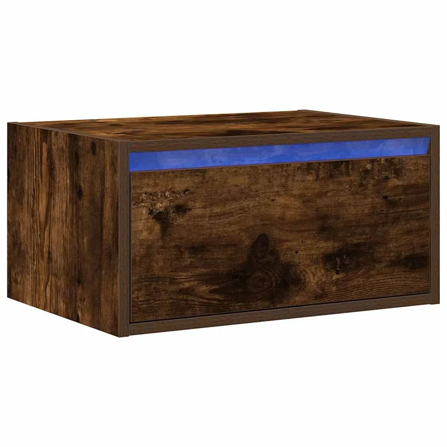 Table de chevet murale avec lumières LED chêne fumé - 3