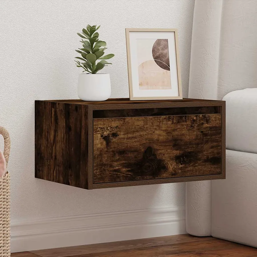 Table de chevet murale avec lumières LED chêne fumé - 4