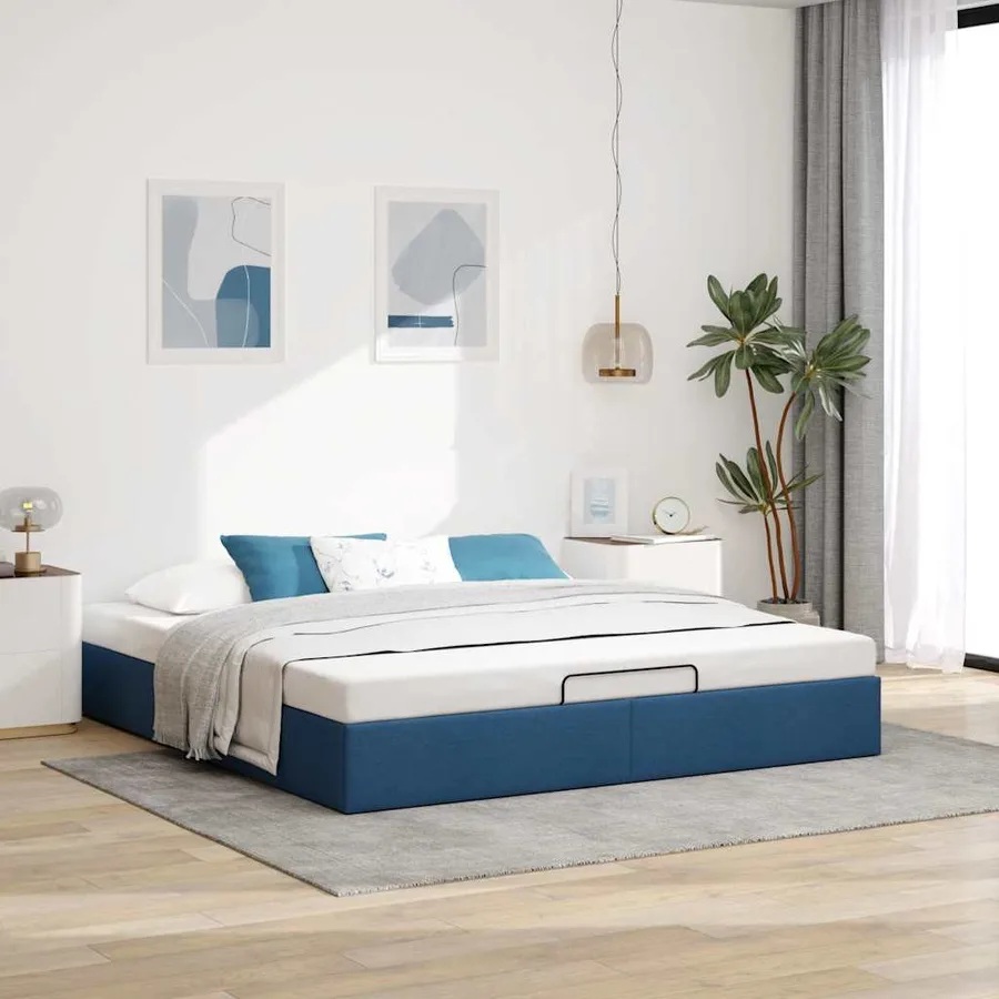 Cadre de lit ottoman sans matelas bleu 160x200 cm tissu - 3