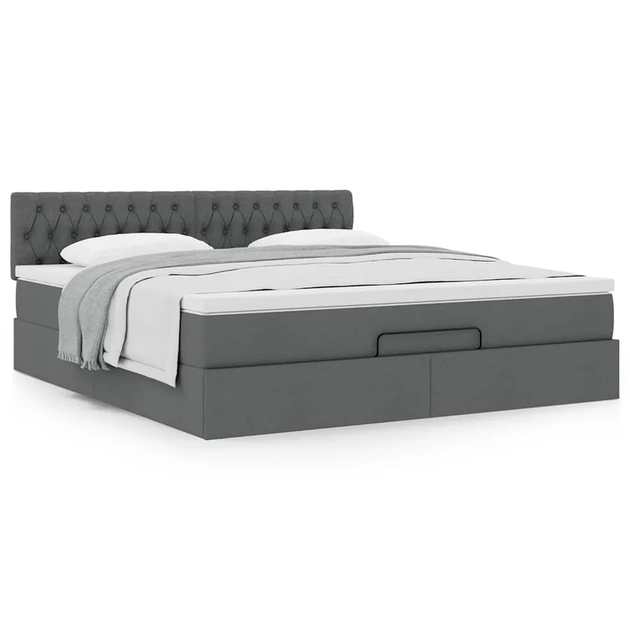 Cadre de lit ottoman avec matelas gris foncé 180x200 cm tissu - 4