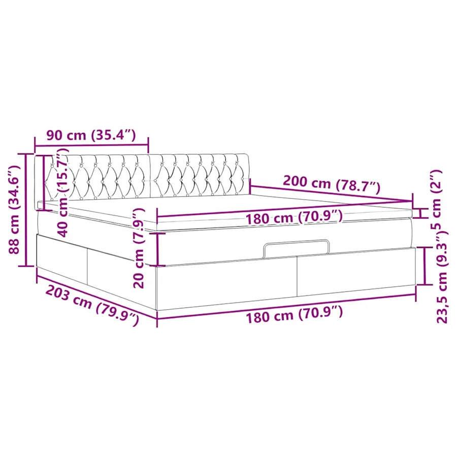 Lit ottoman avec matelas et LED Gris foncé 180x200 cm tissu - 18