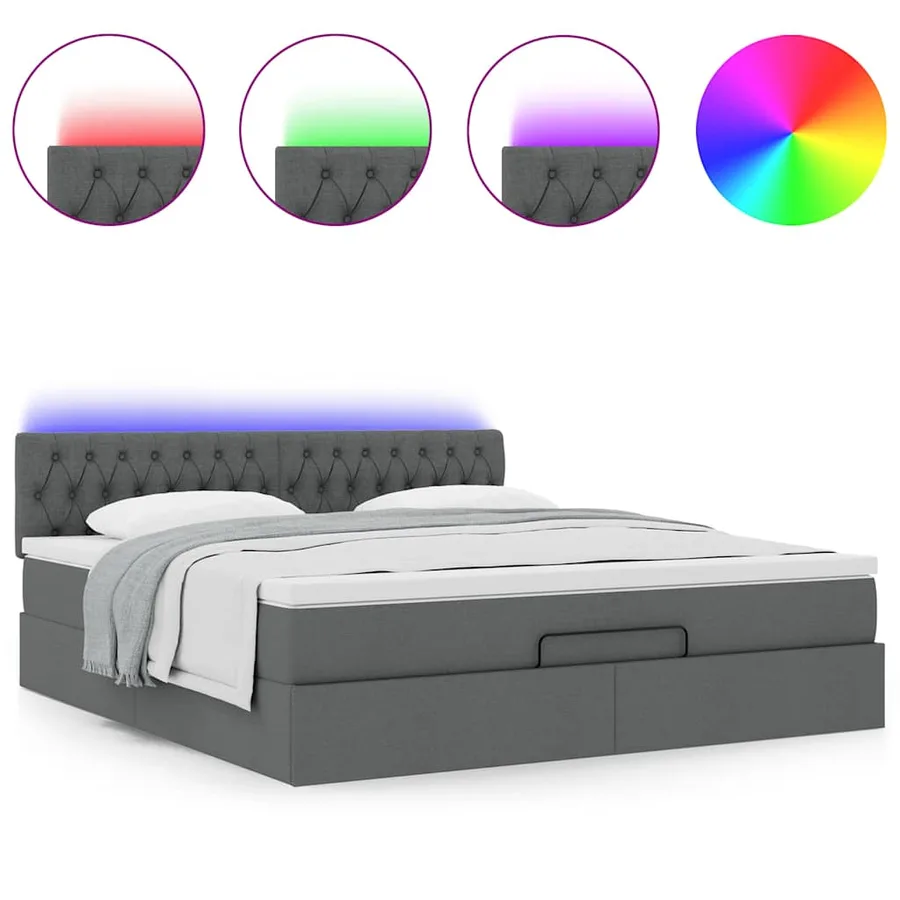 Lit ottoman avec matelas et LED Gris foncé 180x200 cm tissu - 4