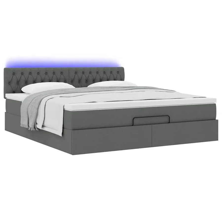 Lit ottoman avec matelas et LED Gris foncé 180x200 cm tissu - 5