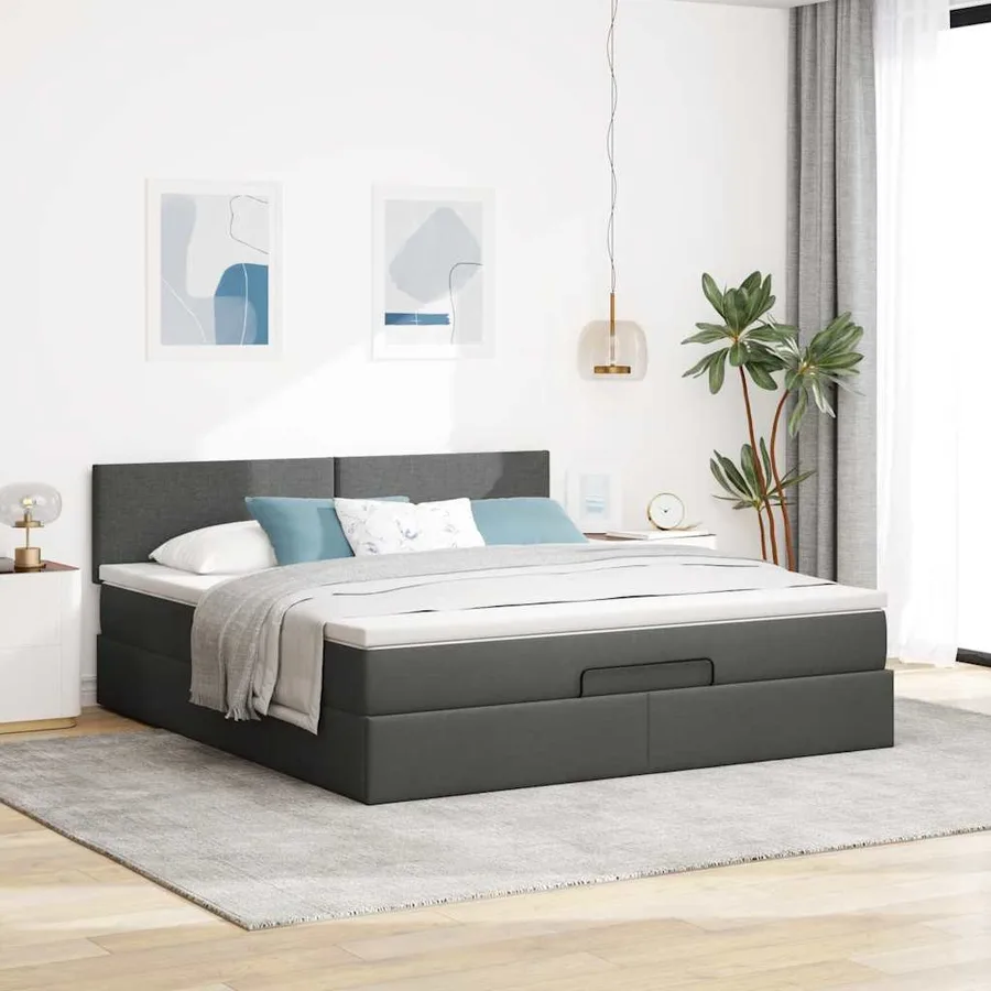 Cadre de lit ottoman avec matelas gris foncé 180x200 cm tissu - 3