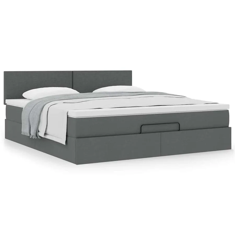 Cadre de lit ottoman avec matelas gris foncé 180x200 cm tissu - 4