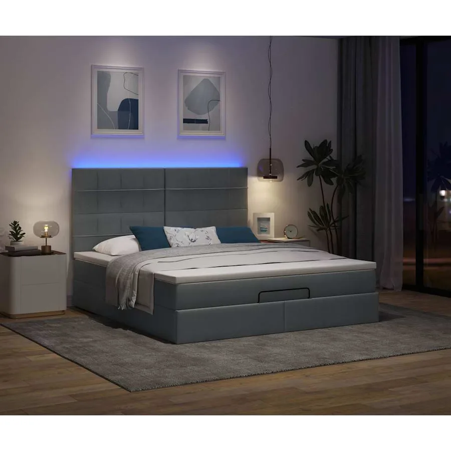 Cadre de lit ottoman avec matelas gris foncé 180x200 cm tissu - 3