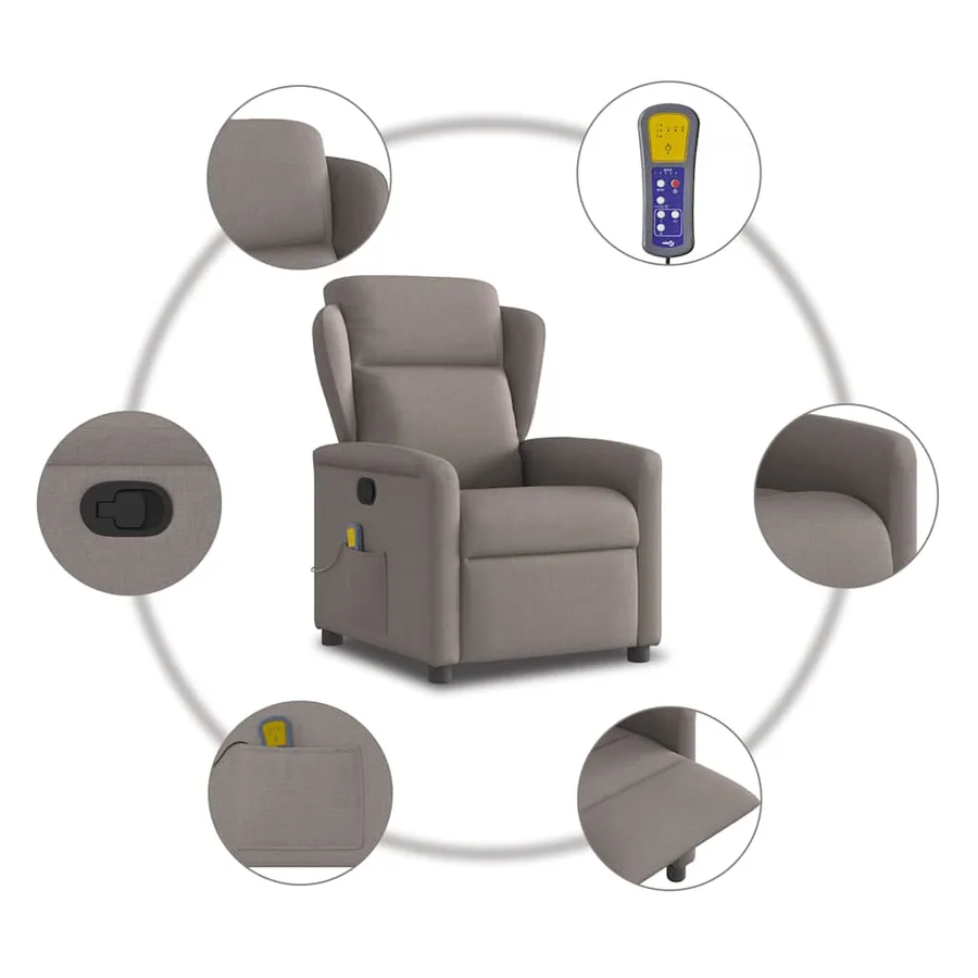 Fauteuil de massage inclinable Taupe Tissu - 8