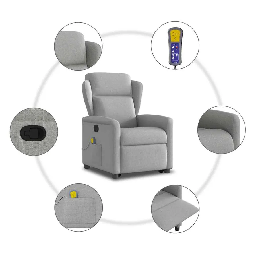 Fauteuil de massage inclinable gris nuage tissu - 10
