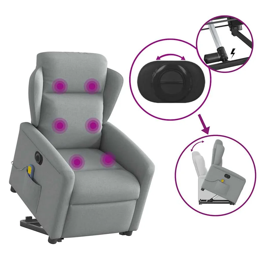 Fauteuil inclinable de massage électrique Gris clair Tissu - 8
