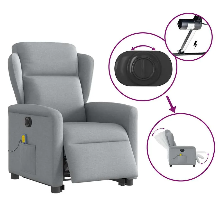 Fauteuil inclinable de massage électrique Gris clair Tissu - 9