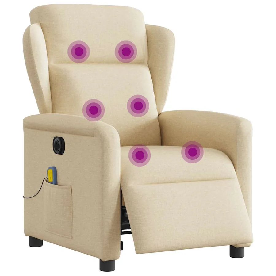 Fauteuil inclinable de massage électrique crème tissu - 3