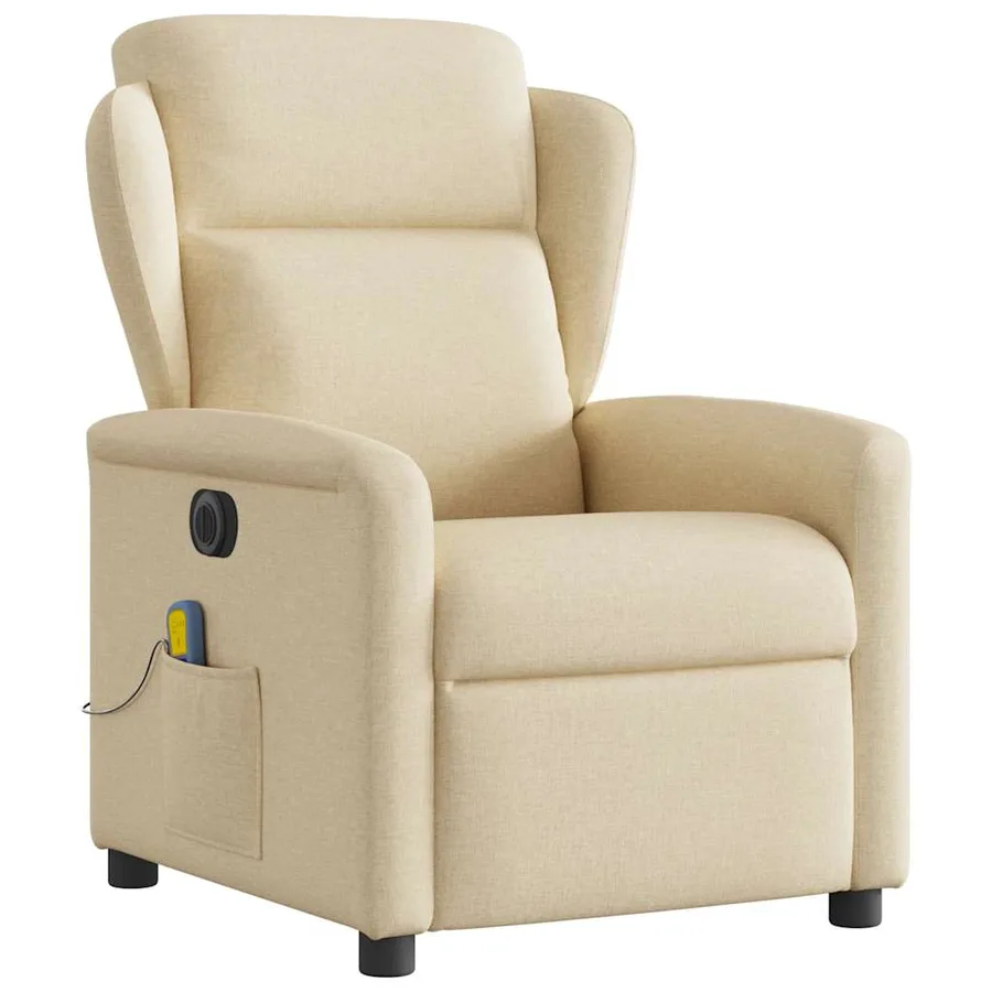 Fauteuil inclinable de massage électrique crème tissu - 4