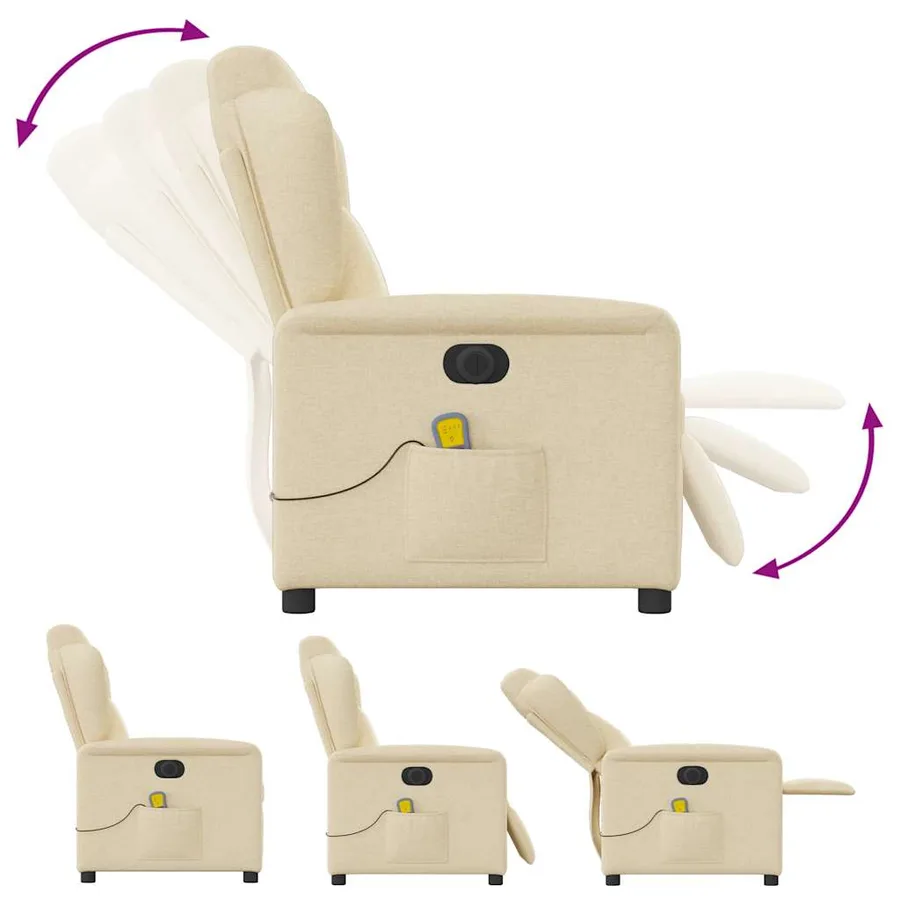 Fauteuil inclinable de massage électrique crème tissu - 9