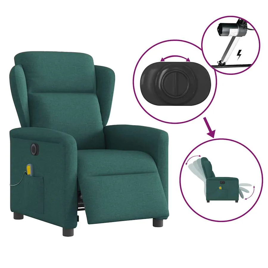 Fauteuil de massage inclinable électrique Vert foncé Tissu - 8