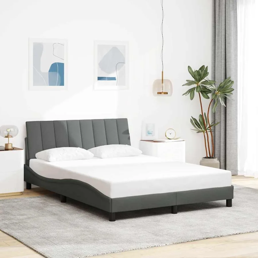 Cadre de lit sans matelas Hanko gris foncé 140x190 cm tissu