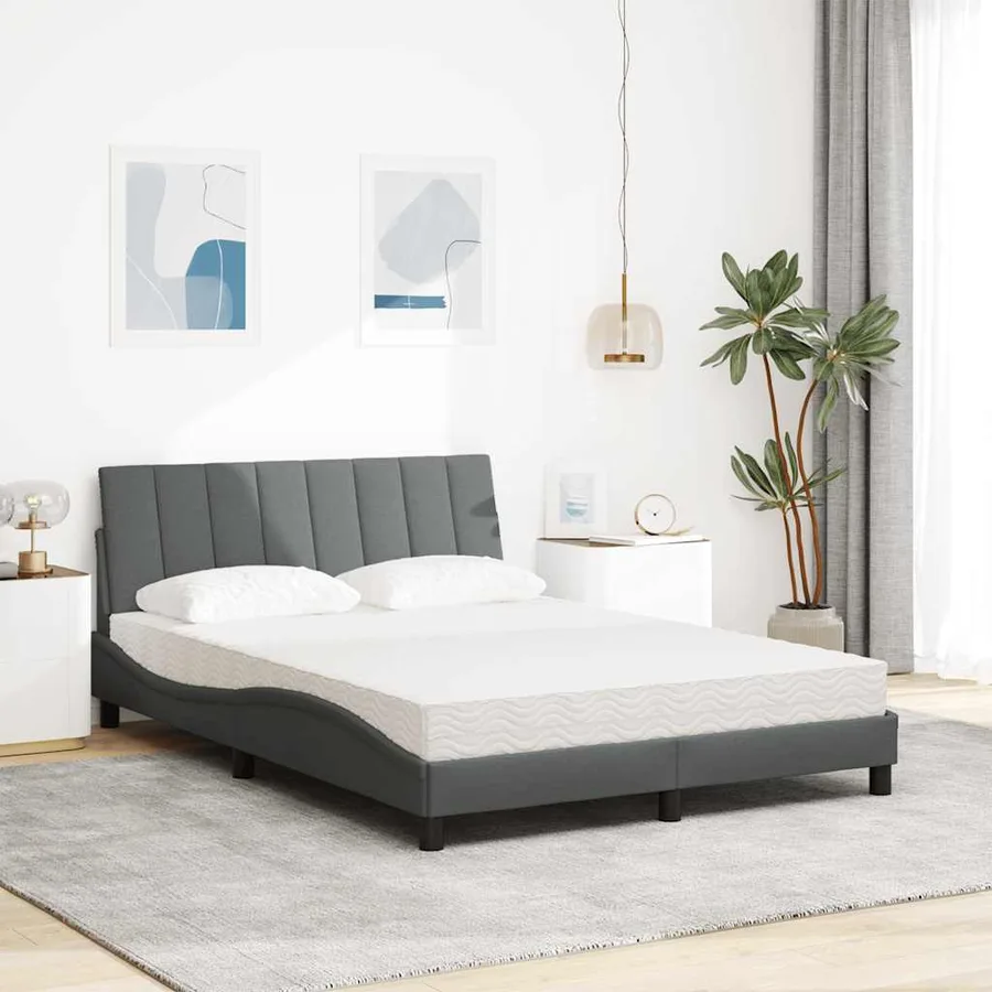 Lit avec matelas Hanko gris foncé 140x190 cm tissu - 3