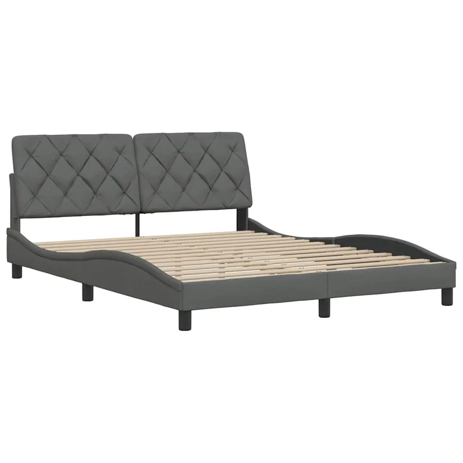 Cadre de lit sans matelas gris foncé 160x200 cm tissu - 4