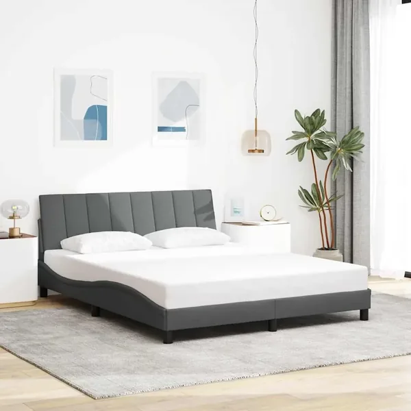 Cadre de lit sans matelas Hanko gris foncé 160x200 cm tissu