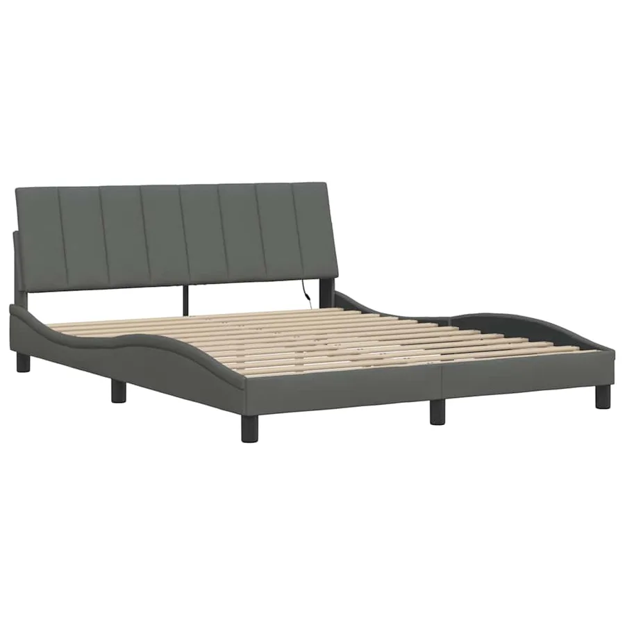 Cadre de lit sans matelas Hanko gris foncé 160x200 cm tissu - 5