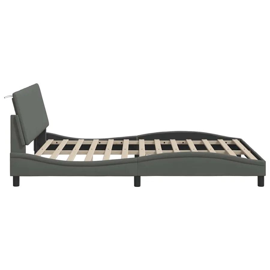 Cadre de lit sans matelas Hanko gris foncé 160x200 cm tissu - 9