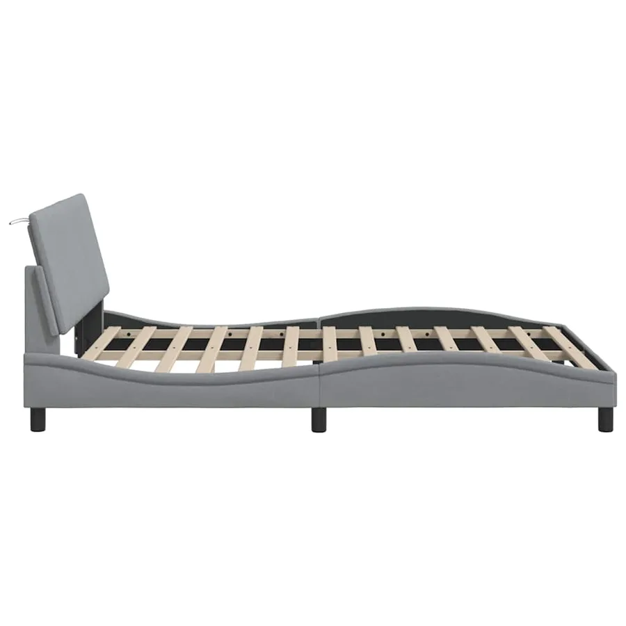 Cadre de lit sans matelas Hanko gris clair 140x200 cm tissu - 8