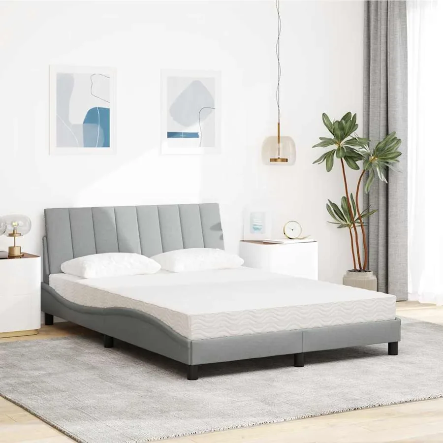 Lit avec matelas Hanko gris clair 140x200 cm tissu - 3