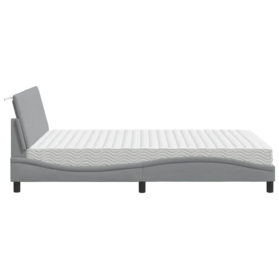 Lit avec matelas Hanko gris clair 140x200 cm tissu - 6