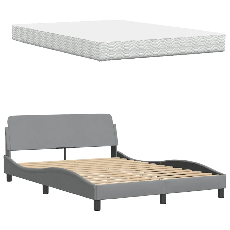 Lit avec matelas Hanko gris clair 140x200 cm tissu - 8