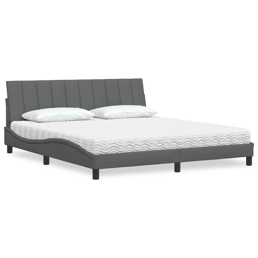 Lit avec matelas Hanko gris foncé 180x200 cm tissu