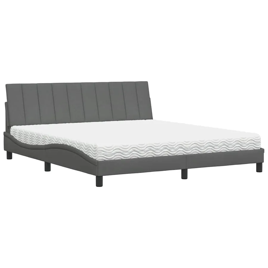 Lit avec matelas Hanko gris foncé 180x200 cm tissu - 2