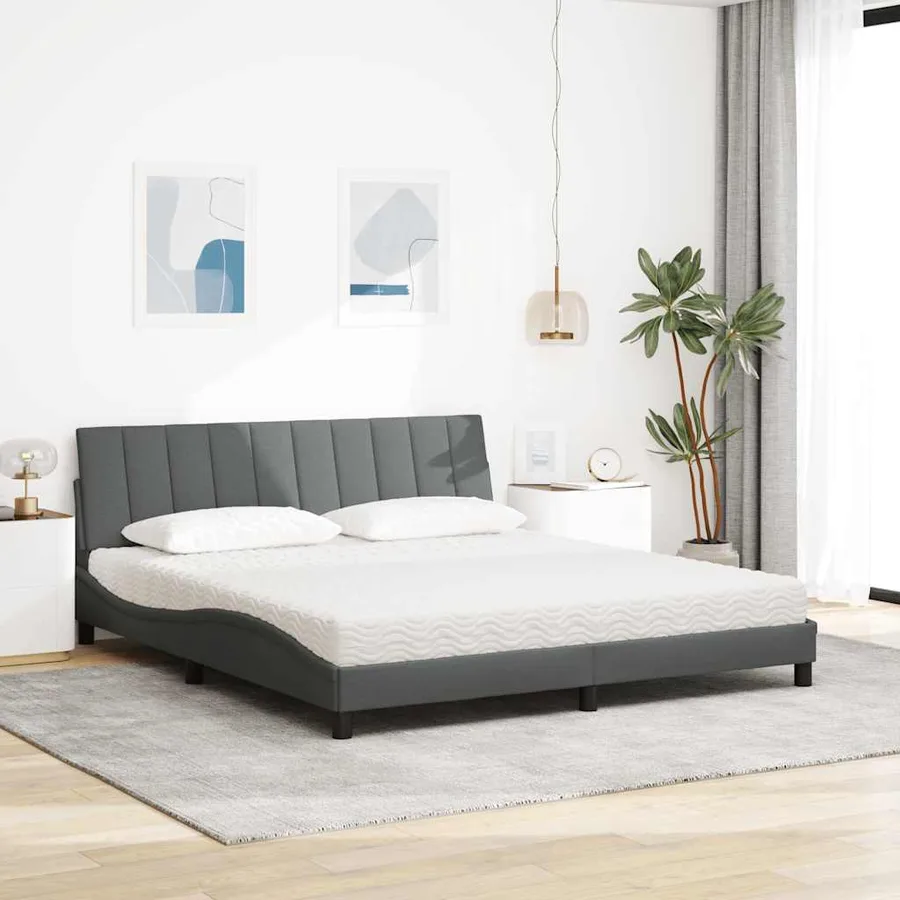 Lit avec matelas Hanko gris foncé 180x200 cm tissu - 3