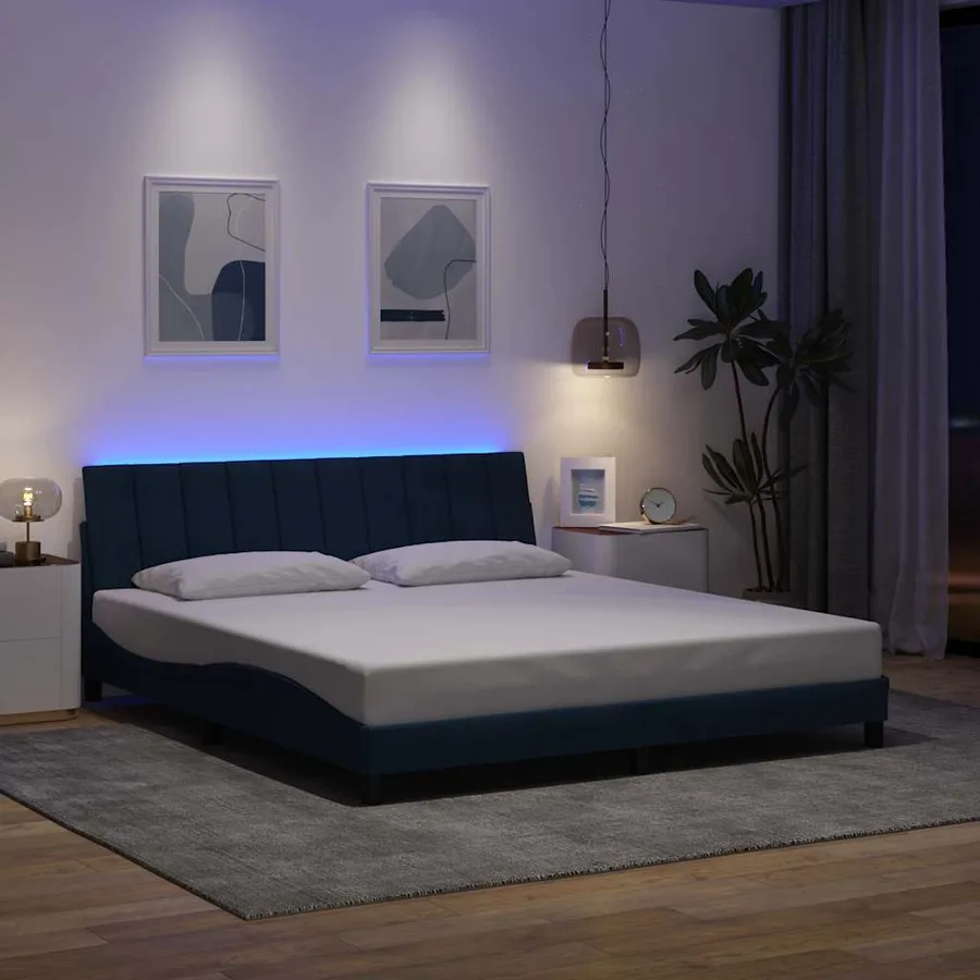 Cadre de lit sans matelas Hanko bleu 180x200 cm tissu - 4